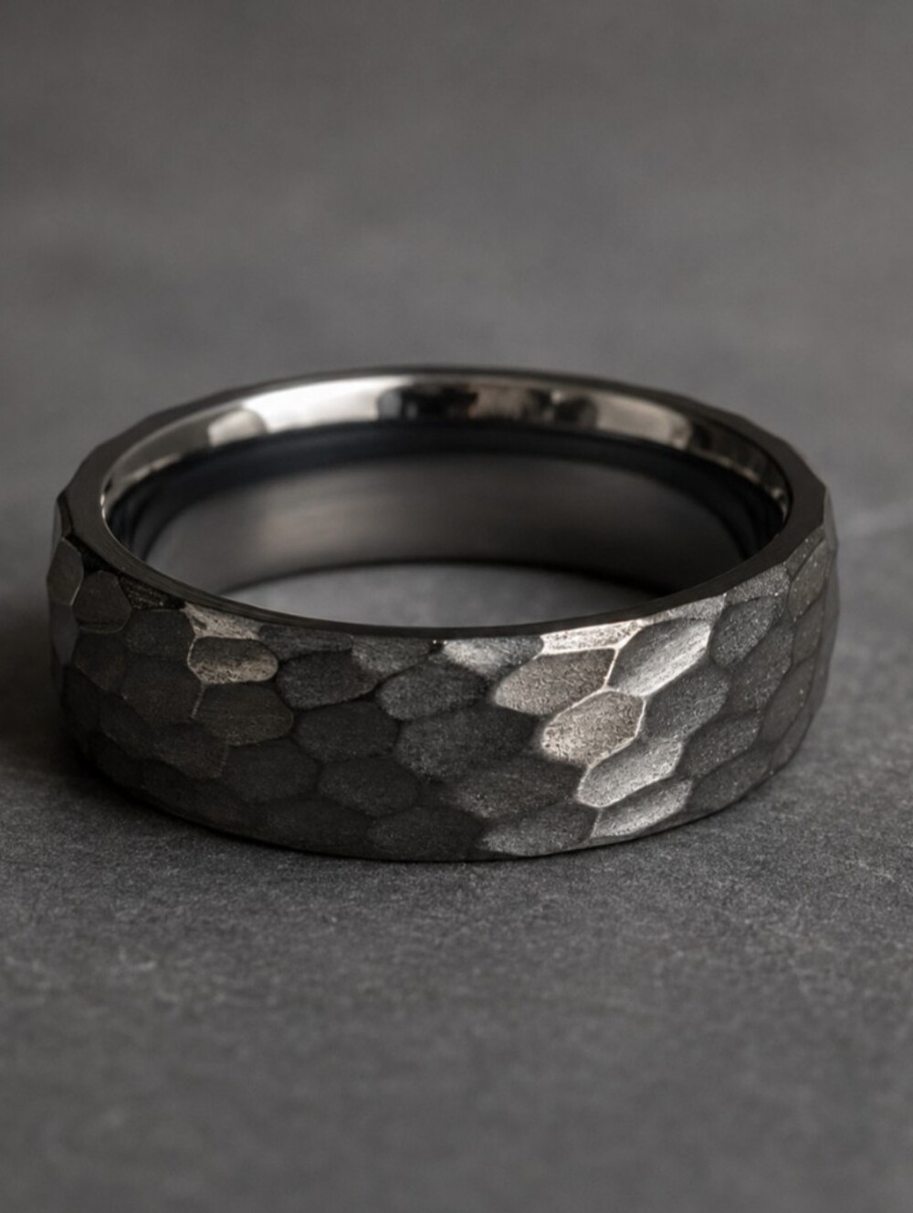 Slate Justice 5mm Hammered Ring -Textured Statement, Wedding Ring 7,8,9,10,11,12
